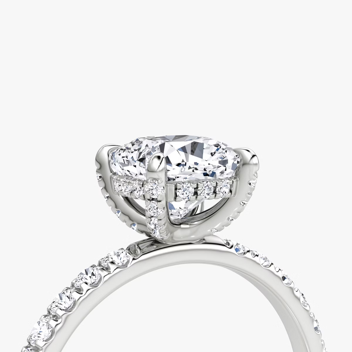 The Classic Hidden Halo Cushion Engagement Ring in Pave Large Band