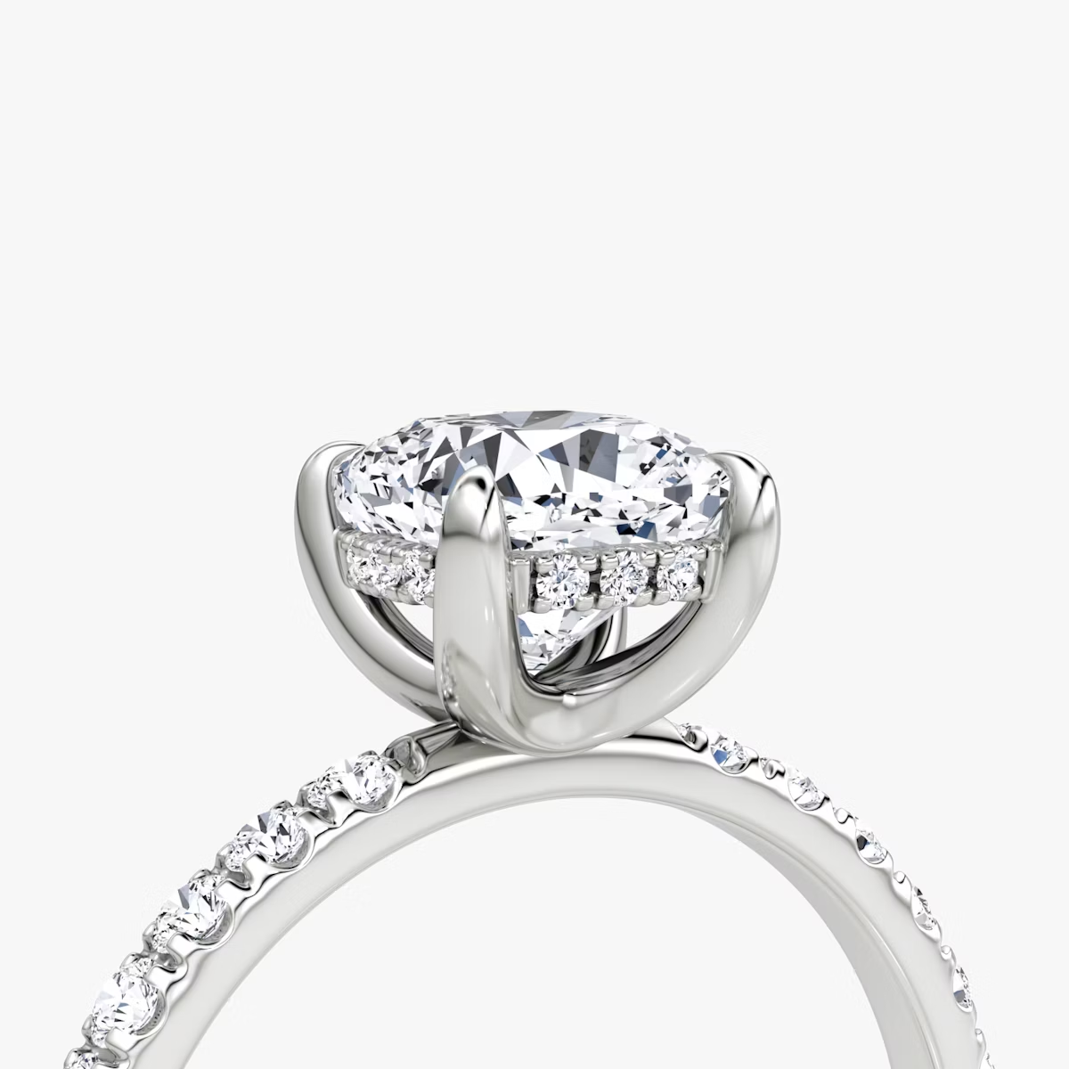 The Classic Hidden Halo Cushion Engagement Ring in Pave Large Band