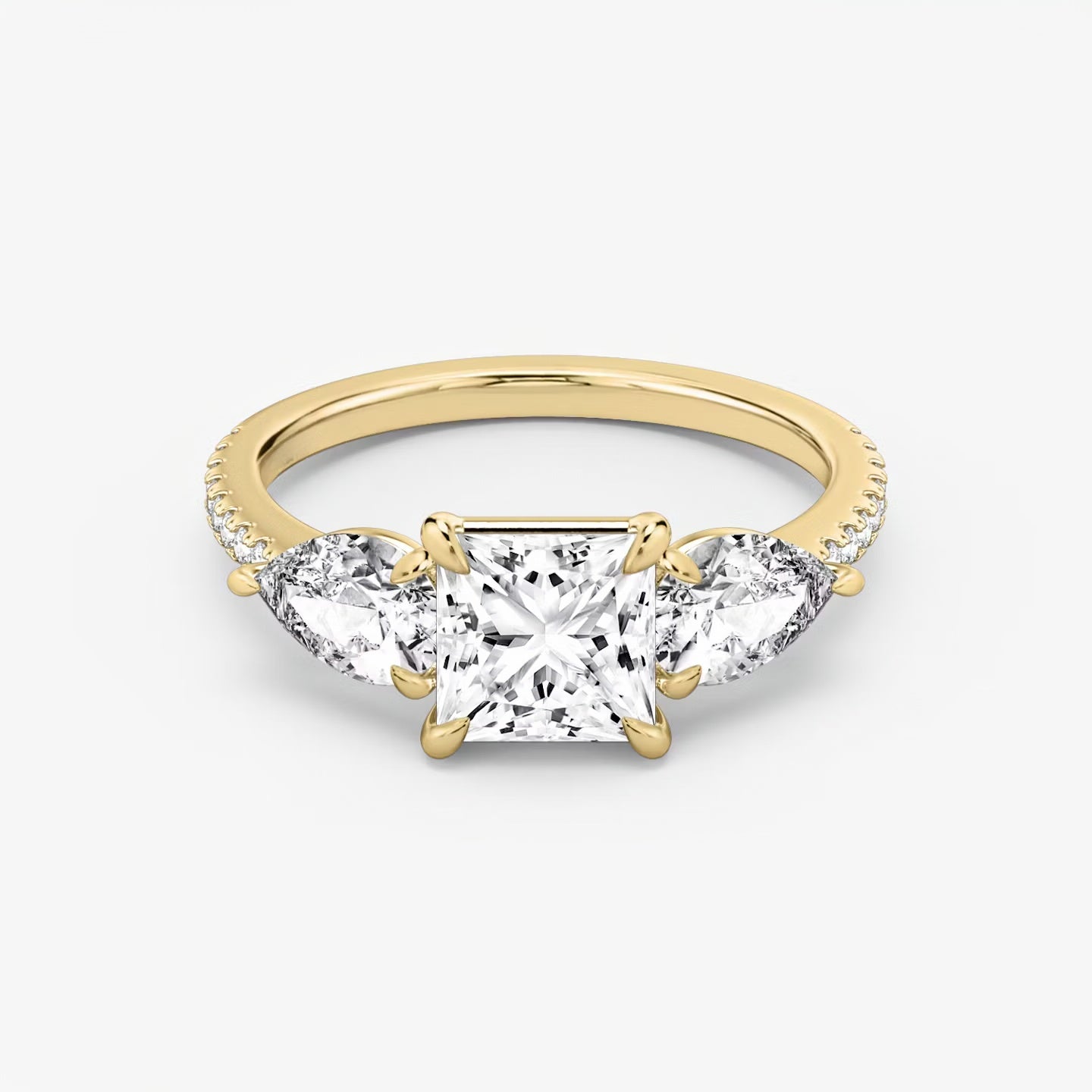 Three Stone Engagement Ring Pave in Princess