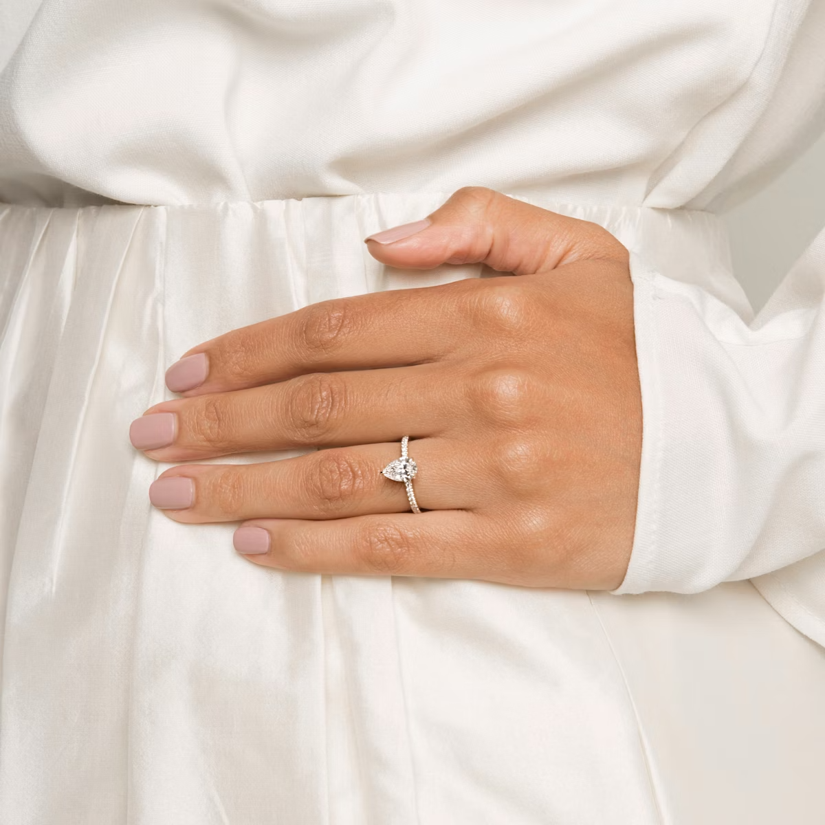 The Signature Pear Engagement Ring in Pave Standard Band