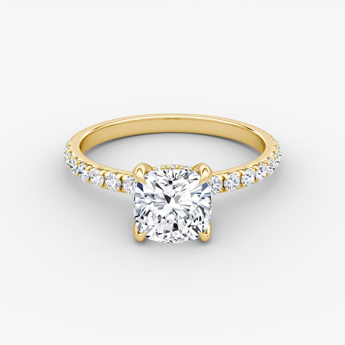 The Classic Hidden Halo Cushion Engagement Ring in Pave Large Band