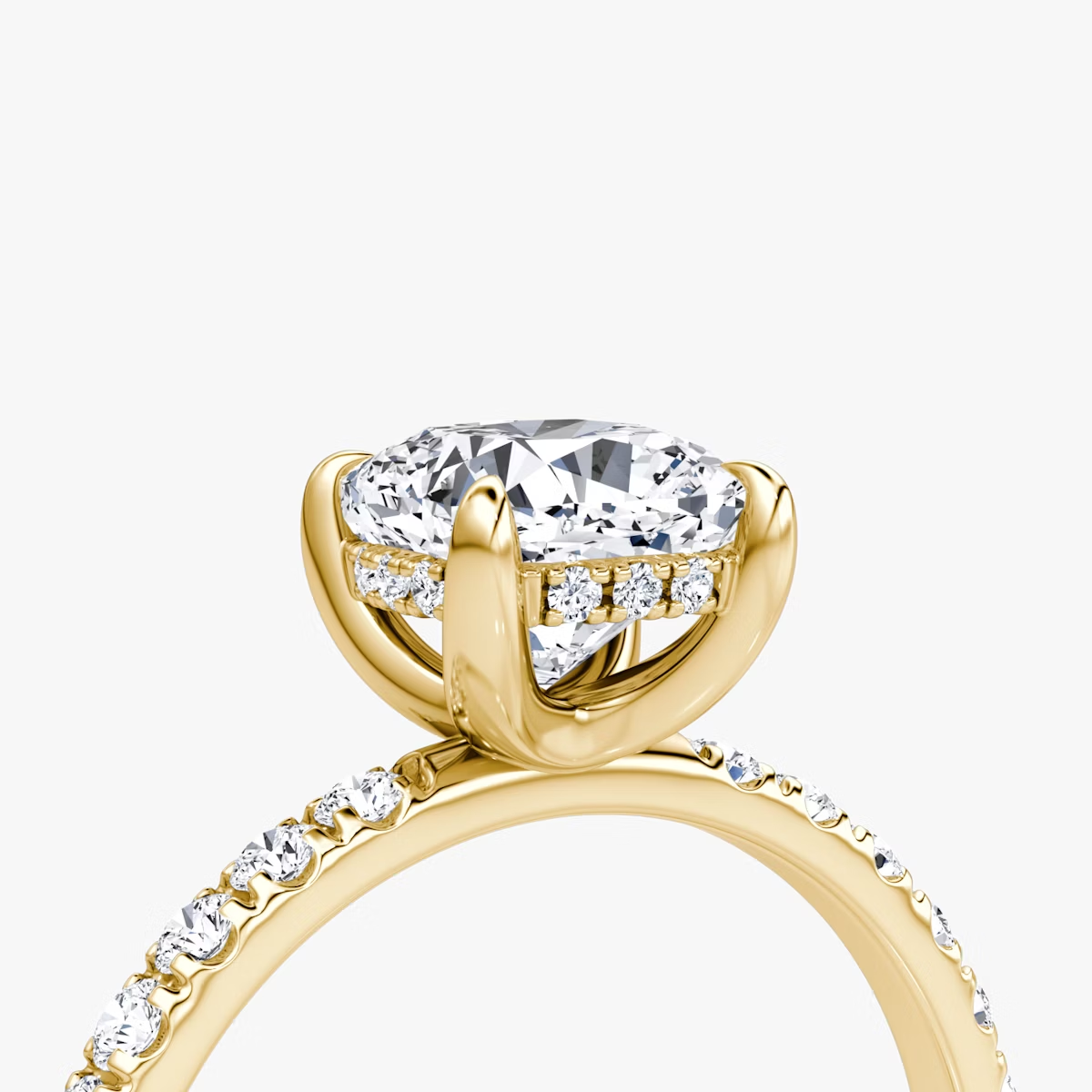 The Classic Hidden Halo Cushion Engagement Ring in Pave Large Band