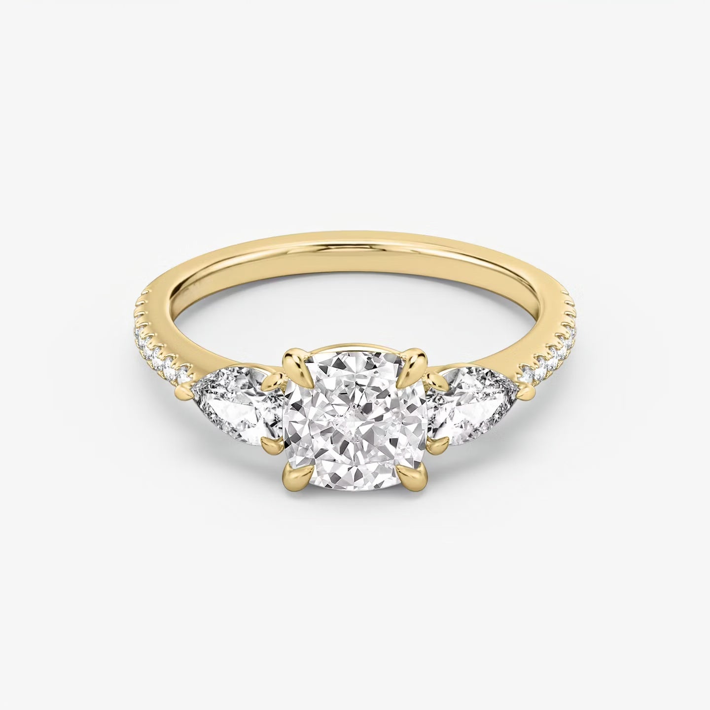 Three Stone Engagement Ring Pave in Cushion