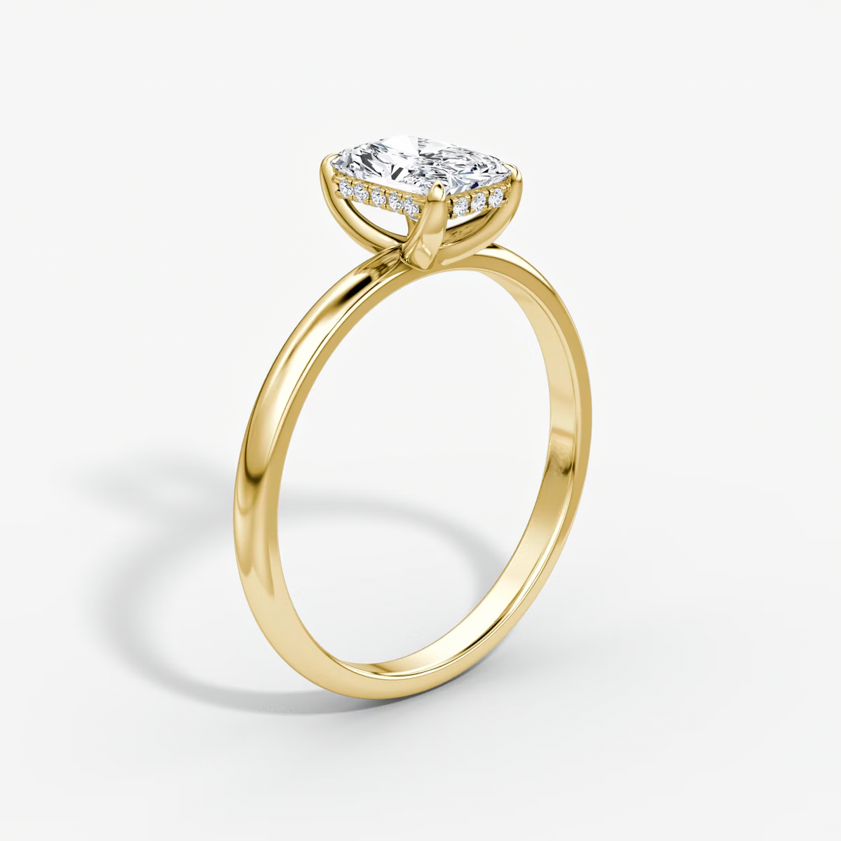 The Classic Hidden Halo Radiant Engagement Ring in Plain Large Band