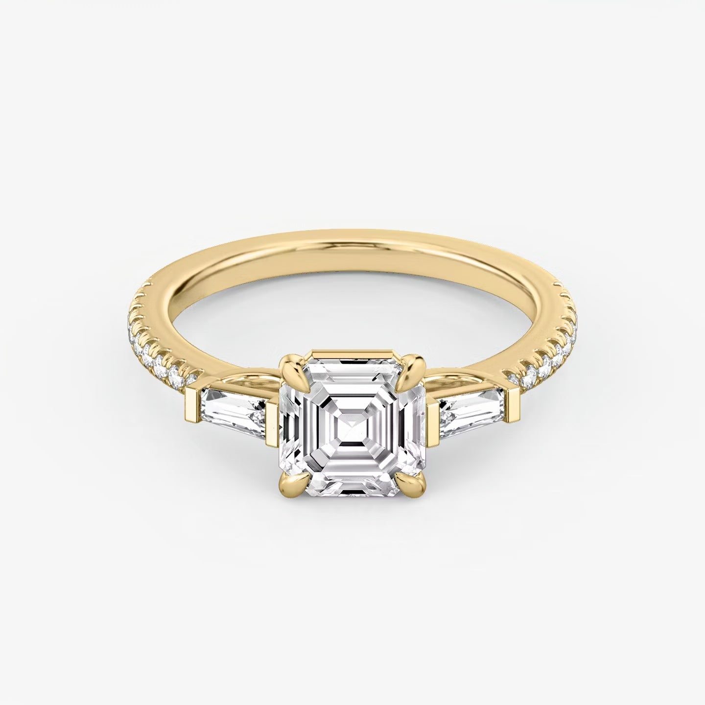 Three Stone Engagement Ring Pave in Asscher