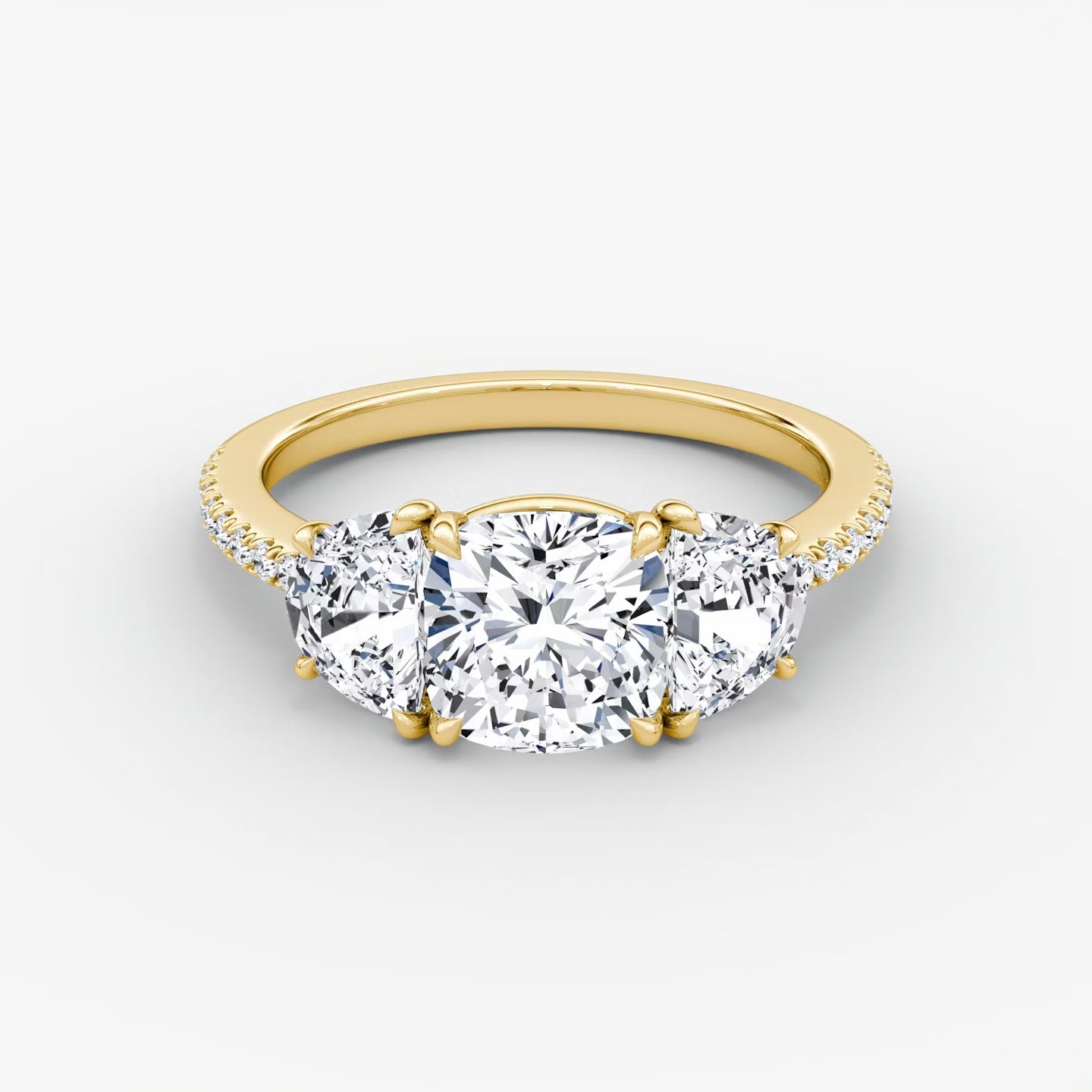 Three Stone Engagement Ring Pave in Cushion