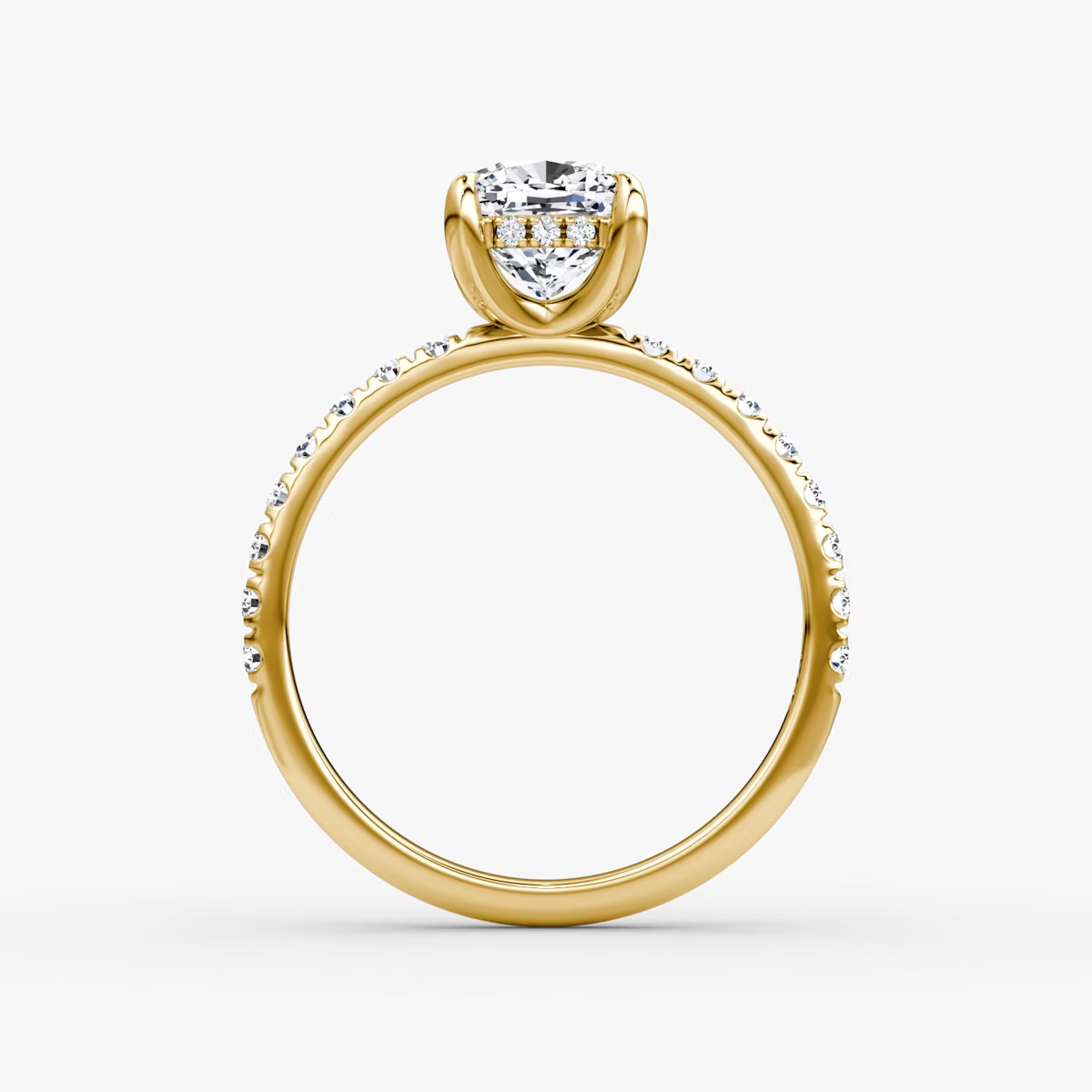 The Classic Hidden Halo Cushion Engagement Ring in Pave Large Band