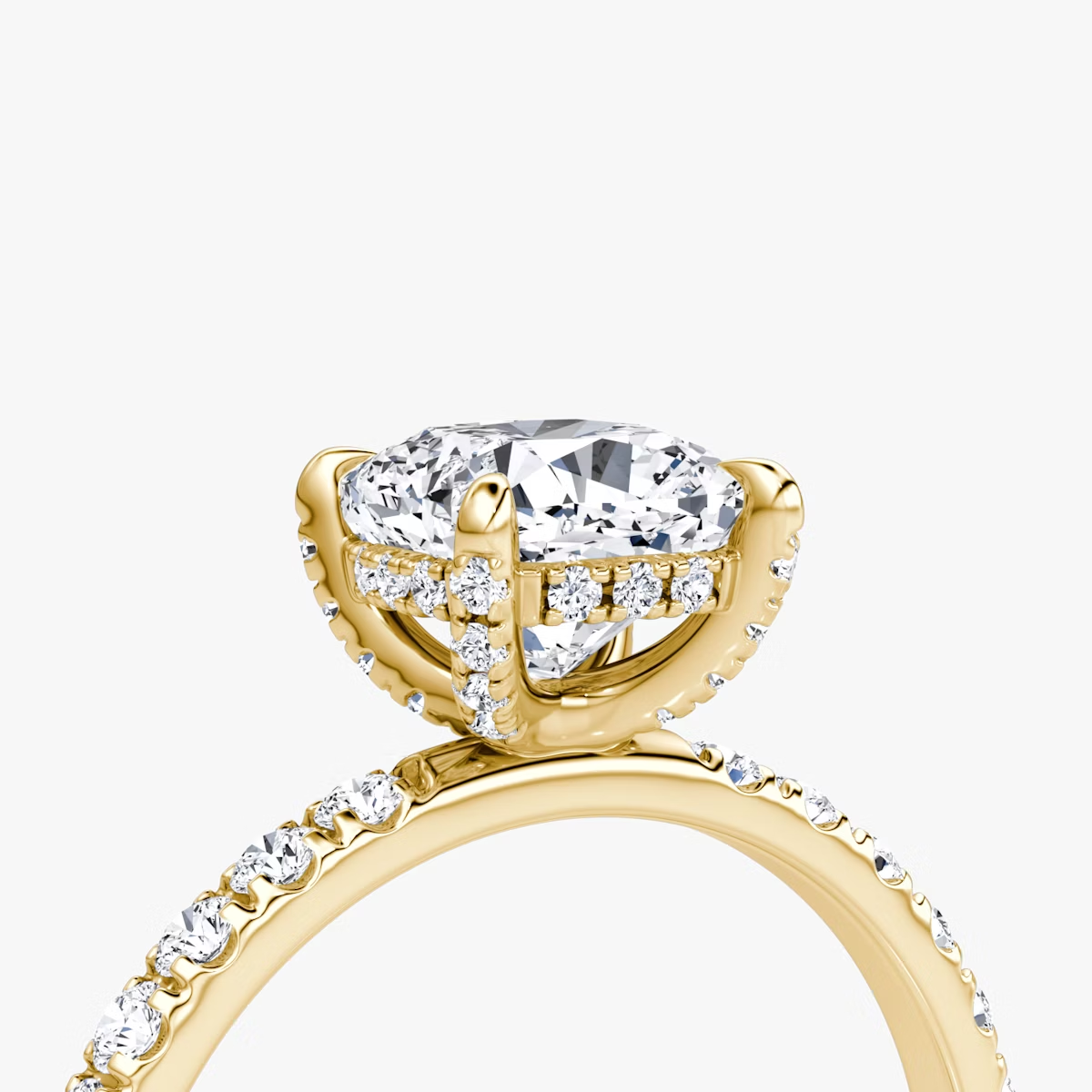 The Classic Hidden Halo Cushion Engagement Ring in Pave Large Band