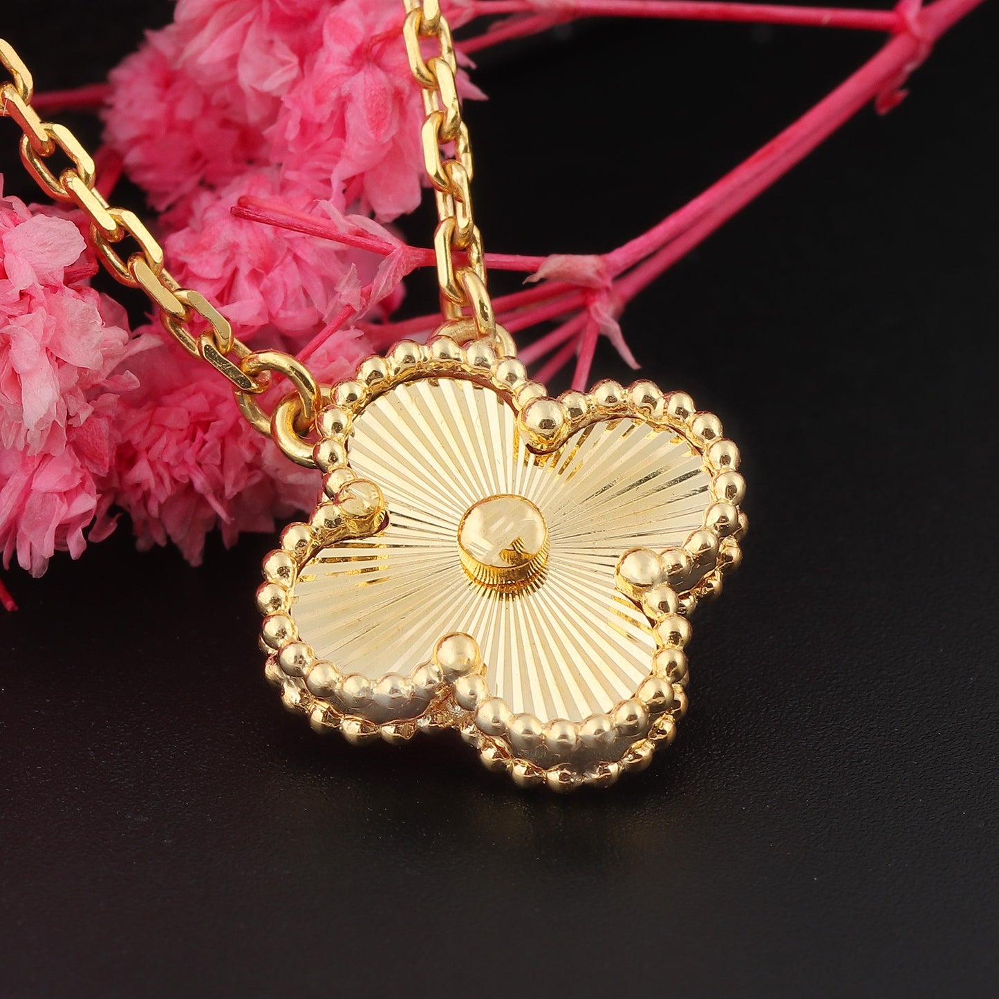 Custom 18K Yellow Gold Guilloche Clover