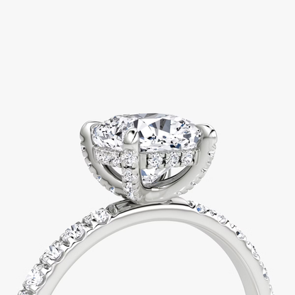 The Classic Hidden Halo Cushion Engagement Ring in Pave Large Band