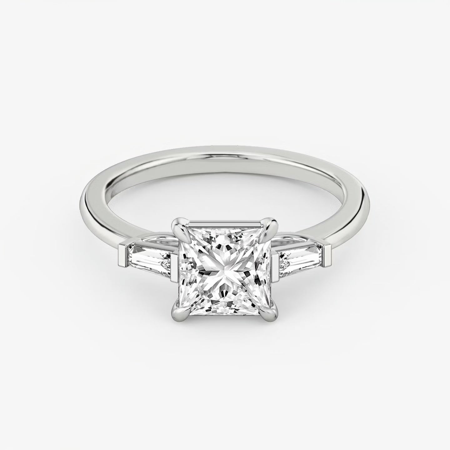 Three Stone Engagement Ring Plain in Princess