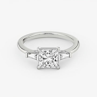 Three Stone Engagement Ring Plain in Princess