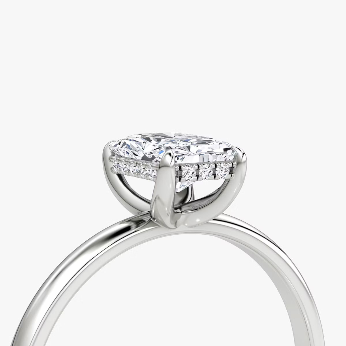 The Classic Hidden Halo Radiant Engagement Ring in Plain Large Band