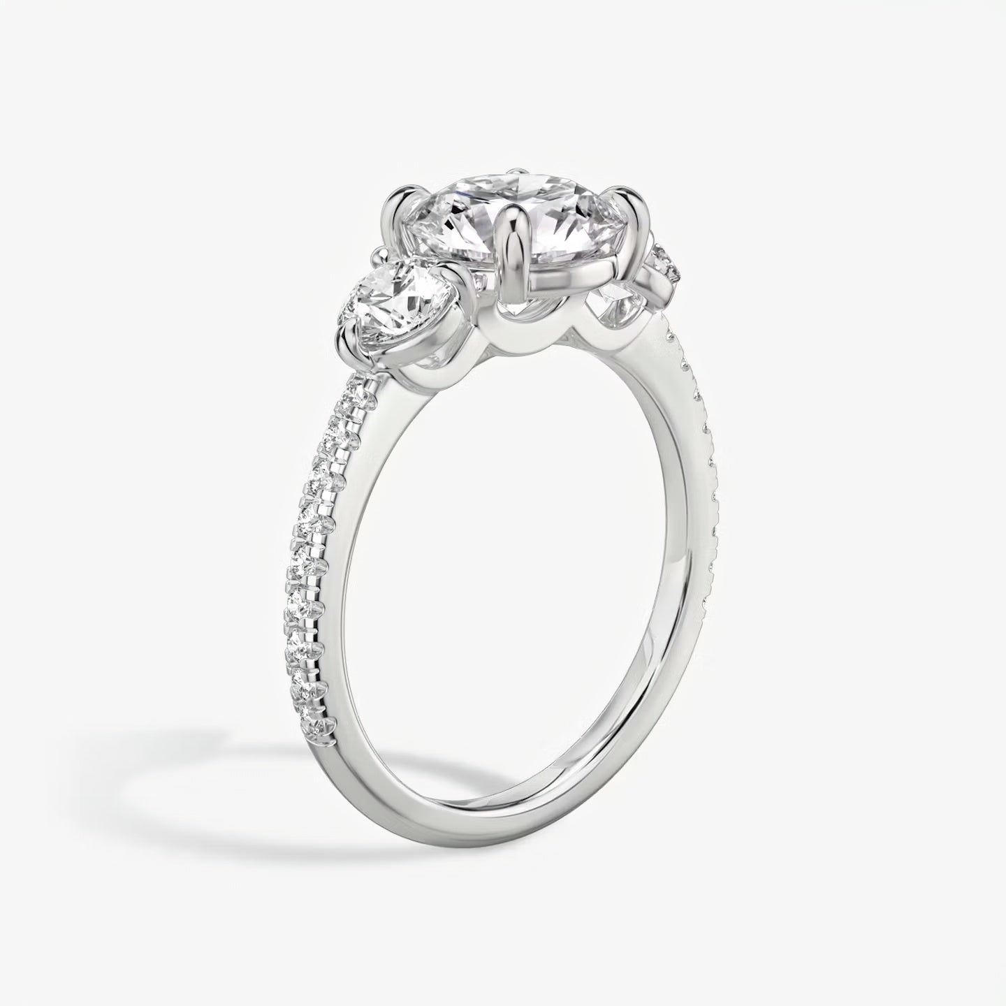 Three Stone Engagement Ring Pave in Round Brilliant