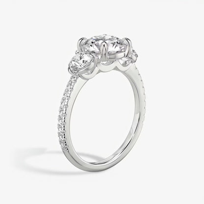 Three Stone Engagement Ring Pave in Round Brilliant