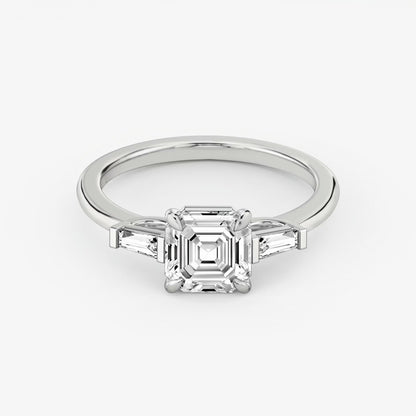 Three Stone Engagement Ring Plain in Asscher