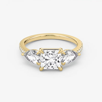 Three Stone Engagement Ring Pave in Princess