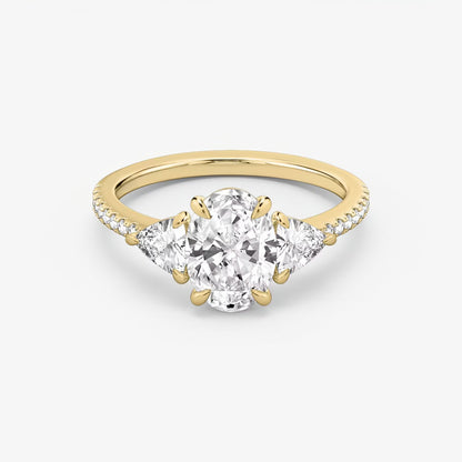 Three Stone Engagement Ring Pave in Oval