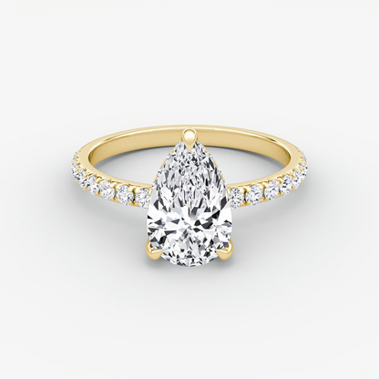 The Classic Hidden Halo Pear Engagement Ring in Pave Large Band