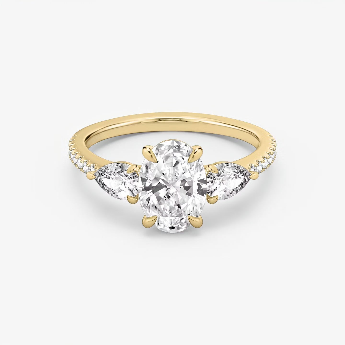 Three Stone Engagement Ring Pave in Oval