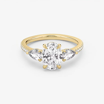 Three Stone Engagement Ring Pave in Oval