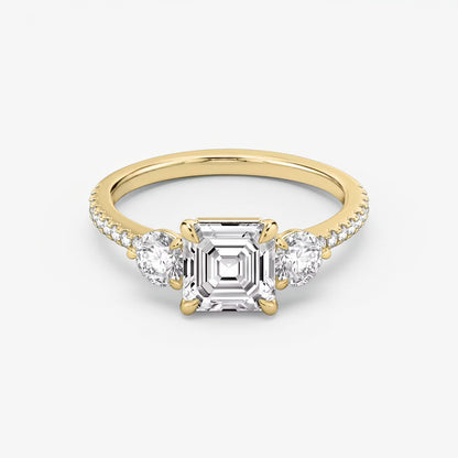 Three Stone Engagement Ring Pave in Asscher