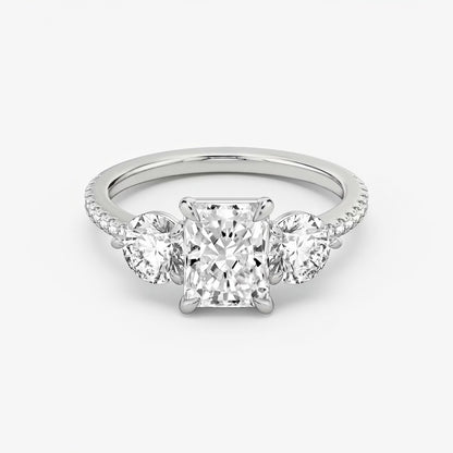 Three Stone Engagement Ring Pave in Radiant