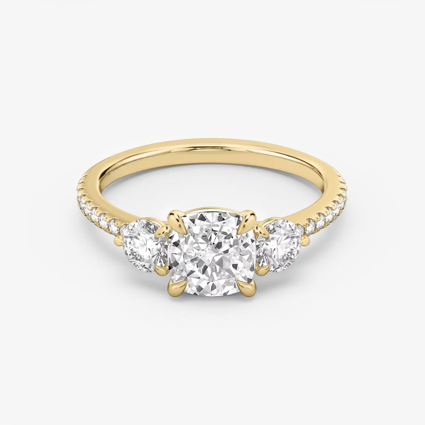 Three Stone Engagement Ring Pave in Cushion