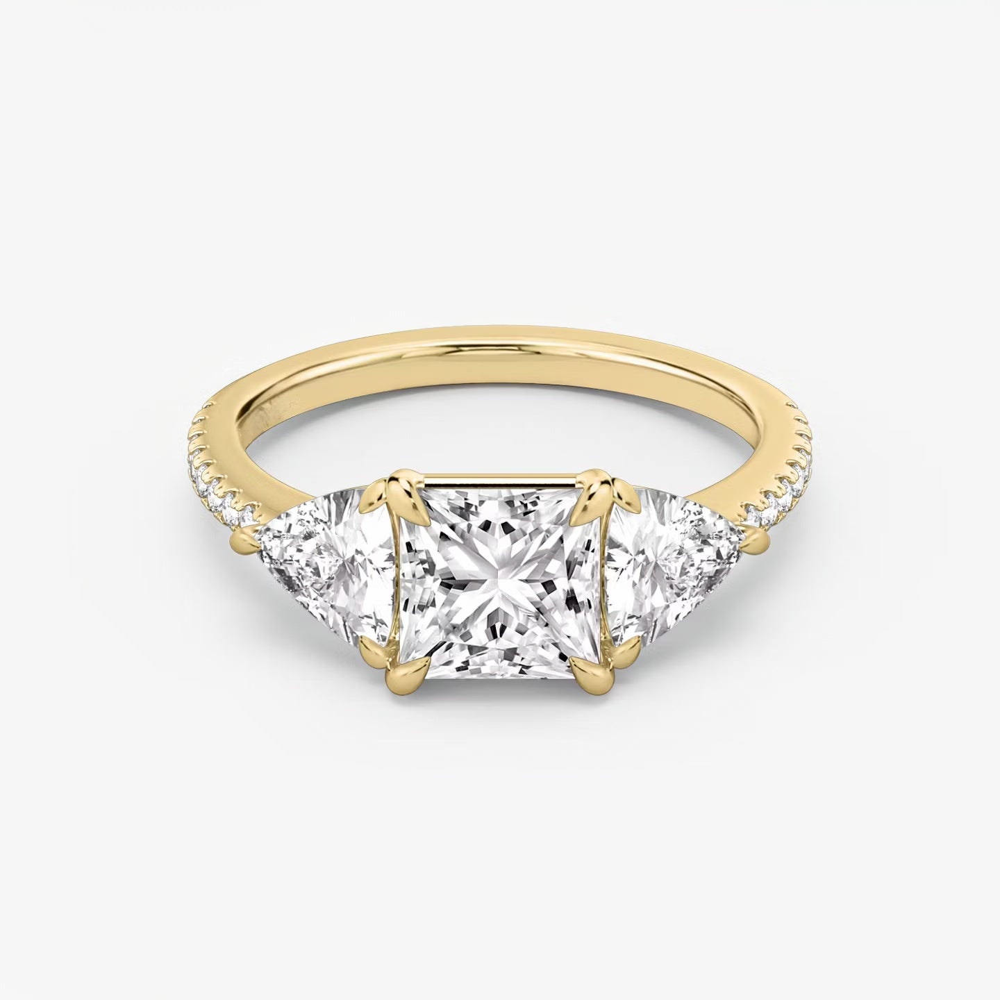 Three Stone Engagement Ring Pave in Princess