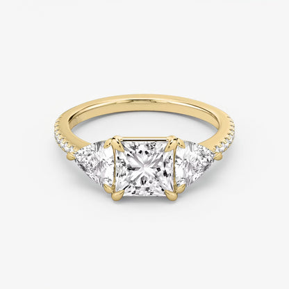 Three Stone Engagement Ring Pave in Princess