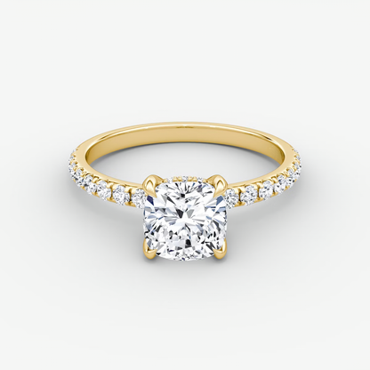 The Classic Hidden Halo Cushion Engagement Ring in Pave Large Band