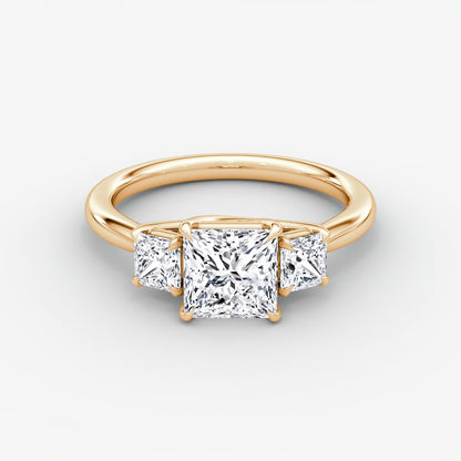 Trellis Three Stone Princess Plain Engagement Ring