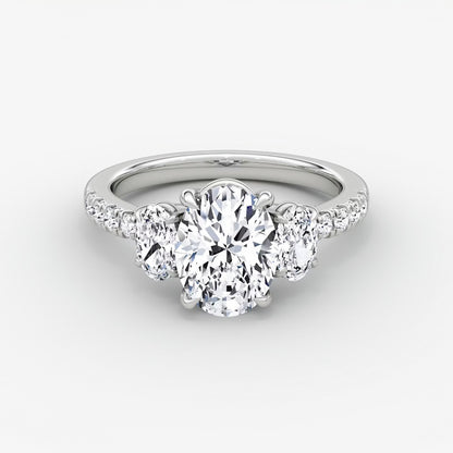 Trellis Three Stone Oval Pave Engagement Ring