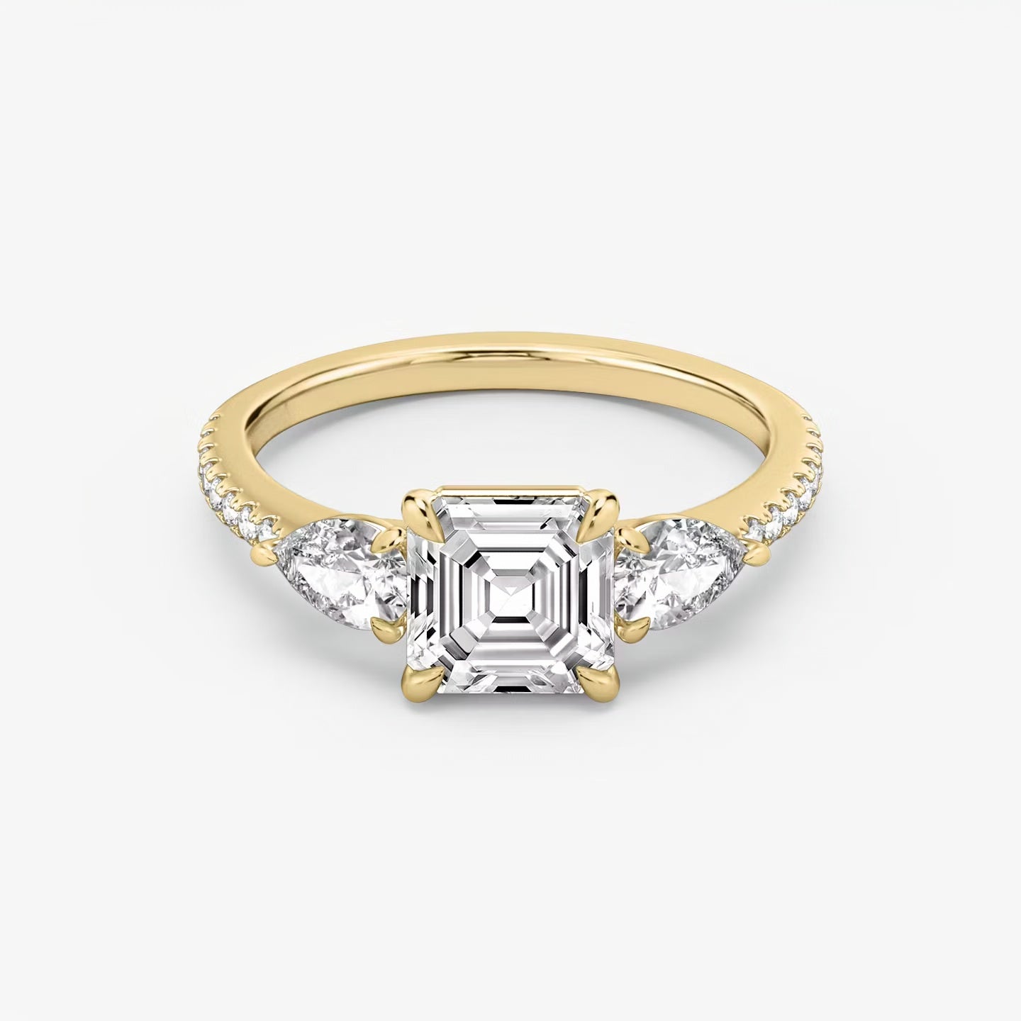 Three Stone Engagement Ring Pave in Asscher