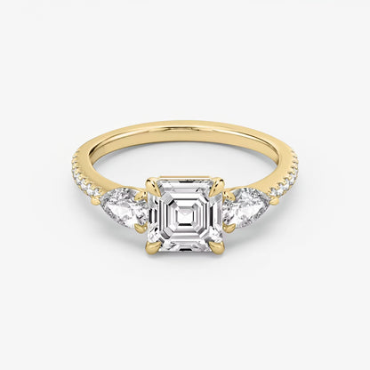 Three Stone Engagement Ring Pave in Asscher