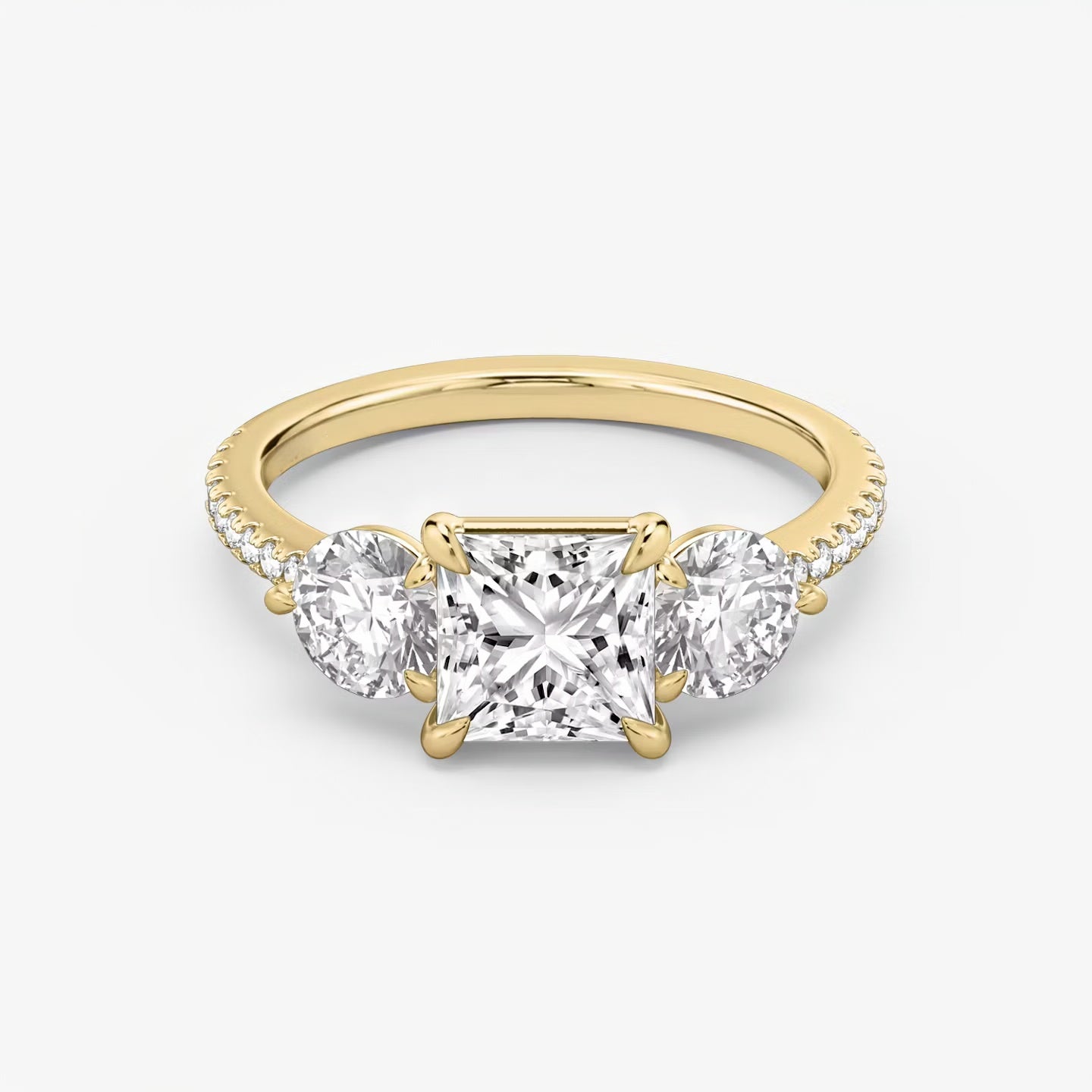 Three Stone Engagement Ring Pave in Princess