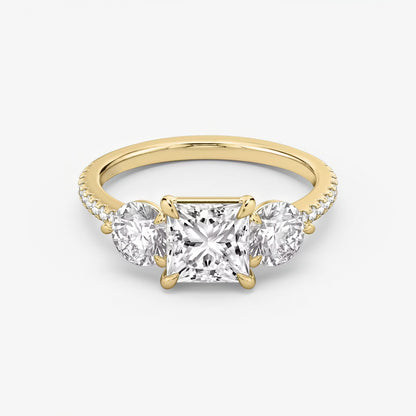 Three Stone Engagement Ring Pave in Princess