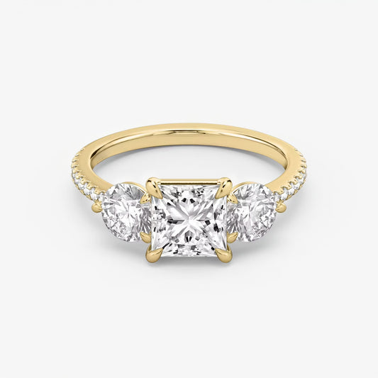 Three Stone Engagement Ring Pave in Princess