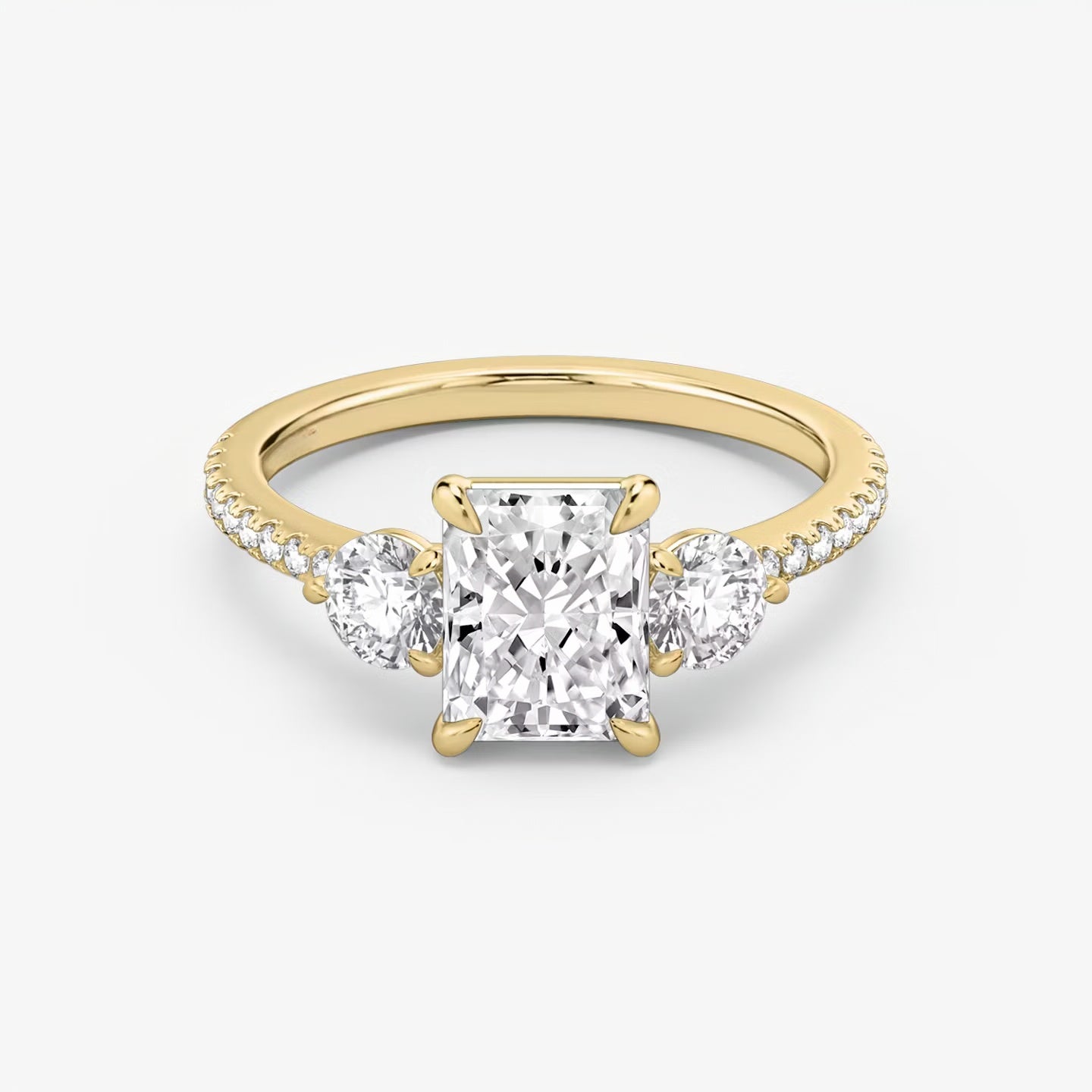 Three Stone Engagement Ring Pave in Radiant