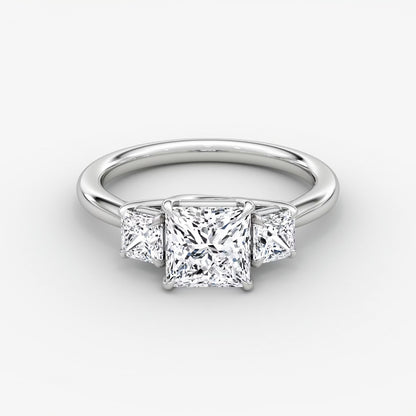 Trellis Three Stone Princess Plain Engagement Ring