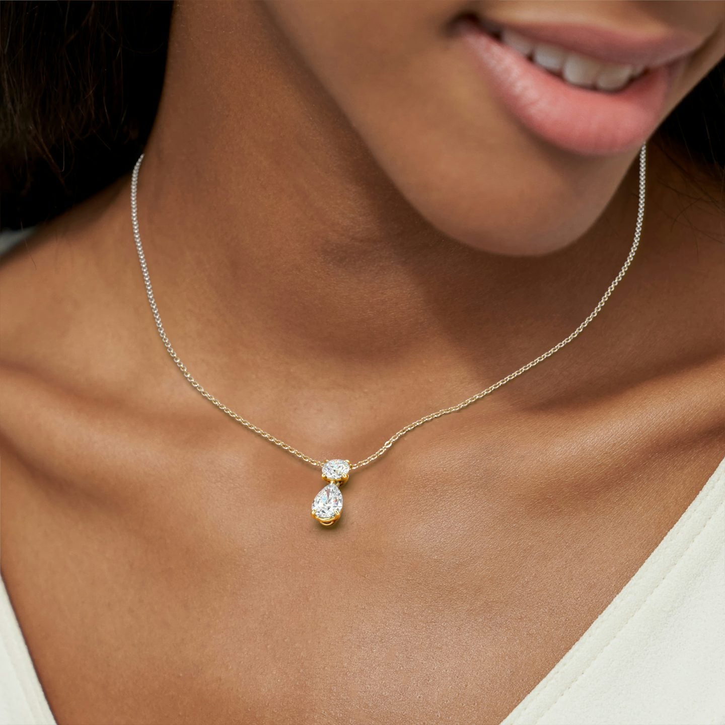 Round and Pear Signature Duo Drop Necklace