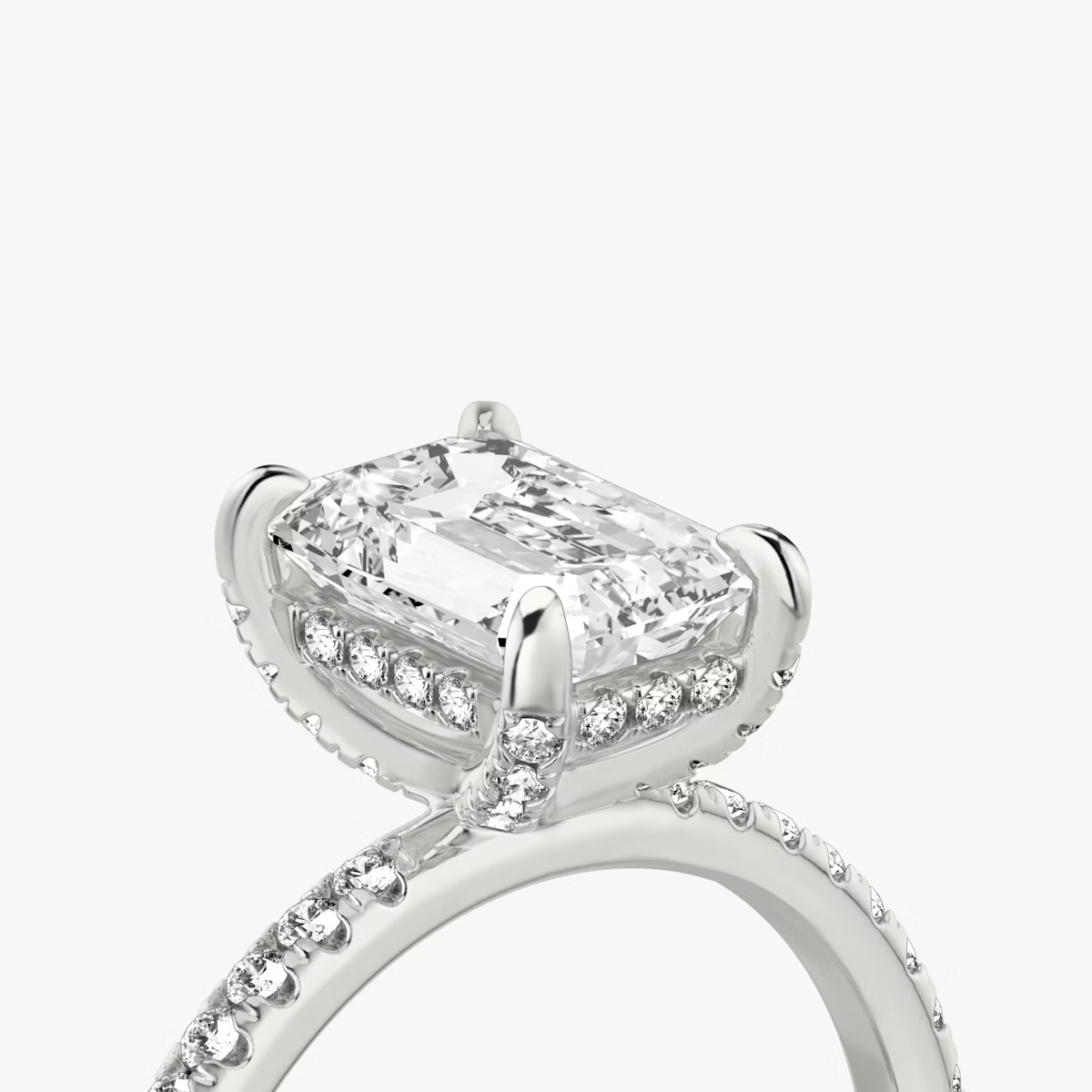 The Classic Hidden Halo Emerald Engagement Ring in Pave Large Band