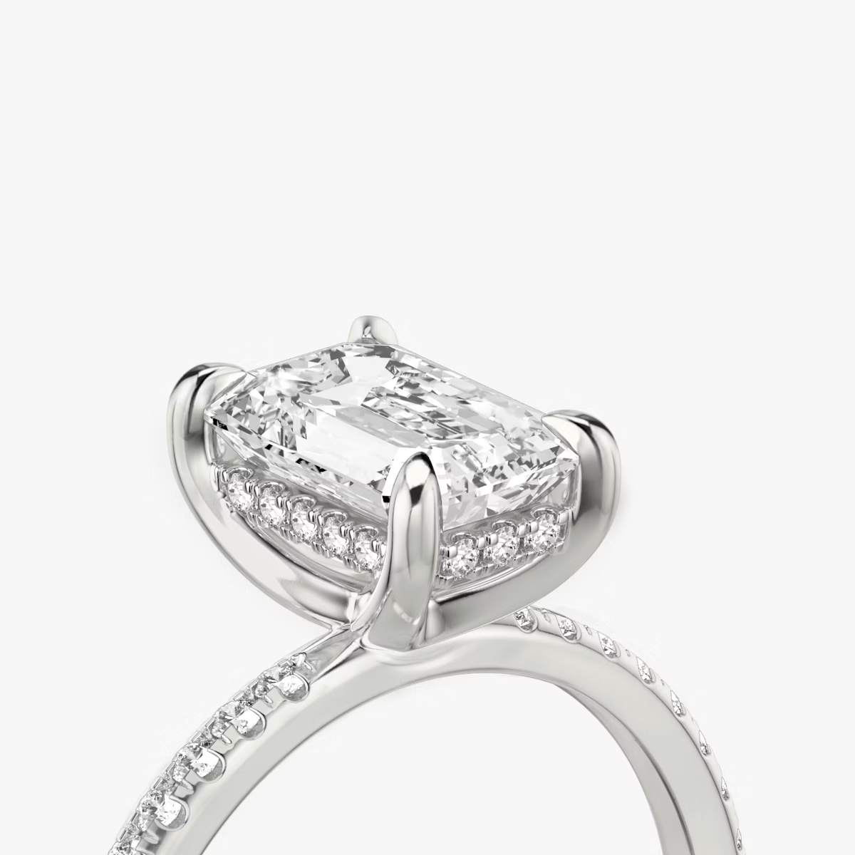 The Classic Hidden Halo Emerald Engagement Ring in Pave Large Band