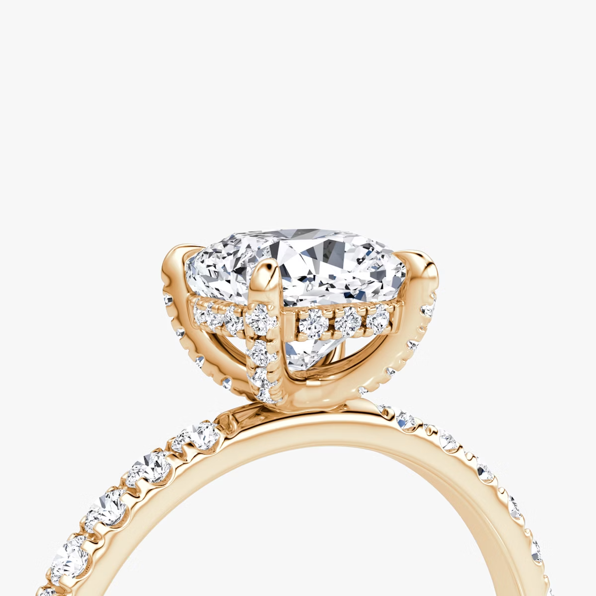 The Classic Hidden Halo Cushion Engagement Ring in Pave Large Band