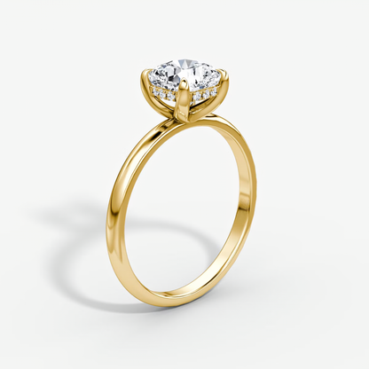 The Classic Hidden Halo Cushion Engagement Ring in Plain Large Band