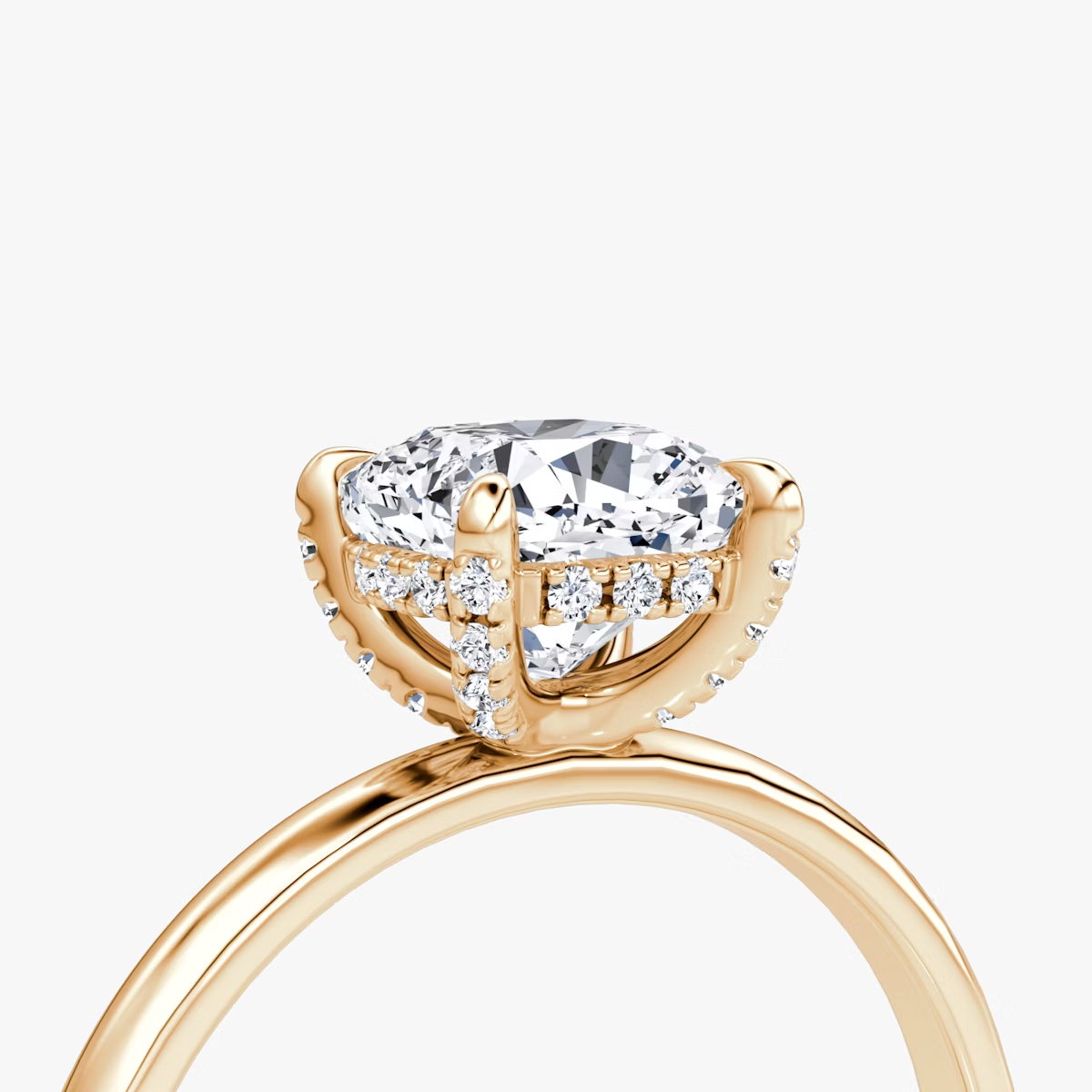 The Classic Hidden Halo Cushion Engagement Ring in Plain Large Band