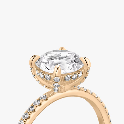 The Classic Hidden Halo Round Brilliant Engagement Ring in Pave Large Band and Pave Prong