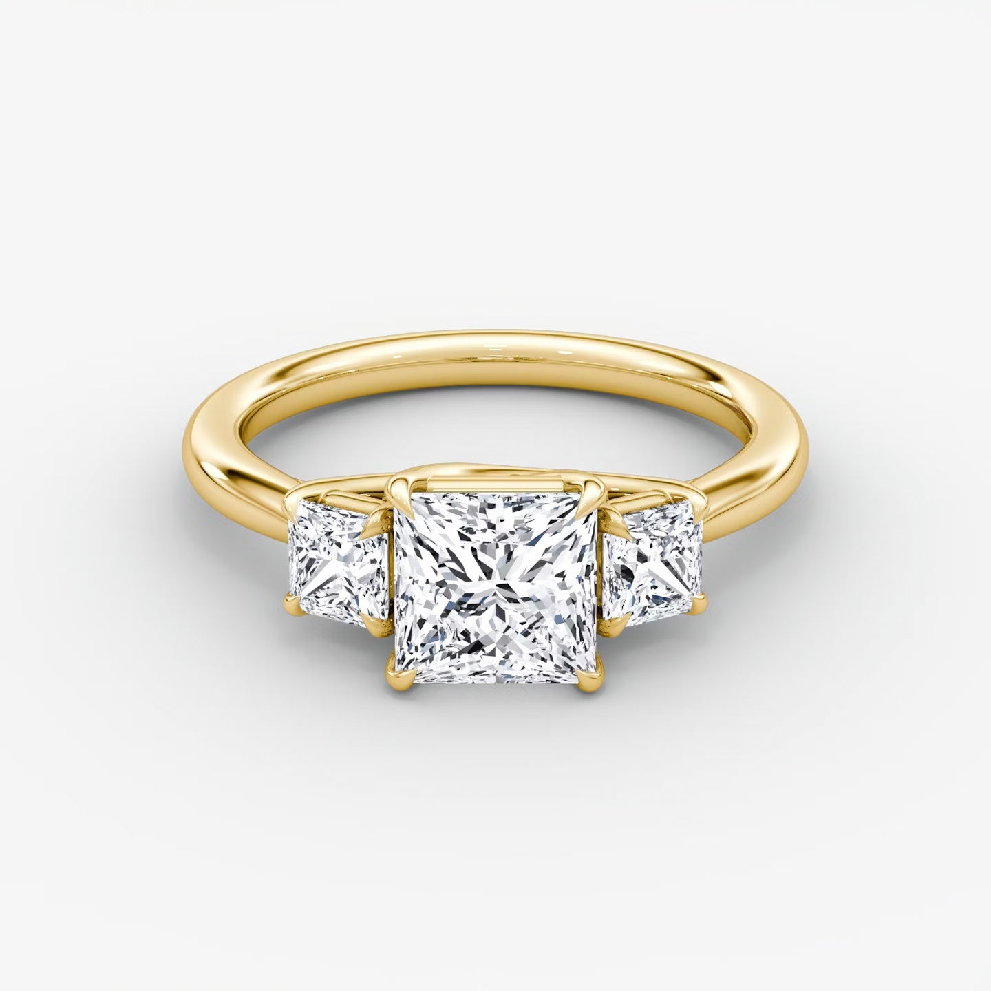 Trellis Three Stone Princess Plain Engagement Ring