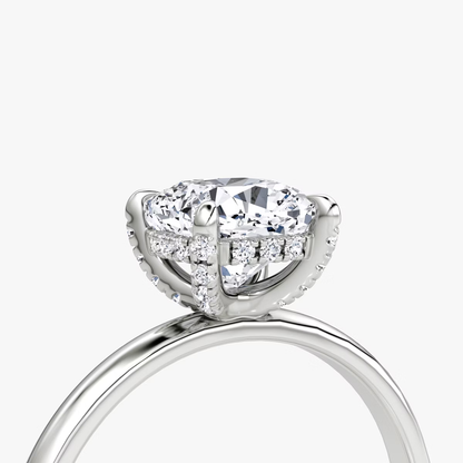 The Classic Hidden Halo Cushion Engagement Ring in Plain Large Band