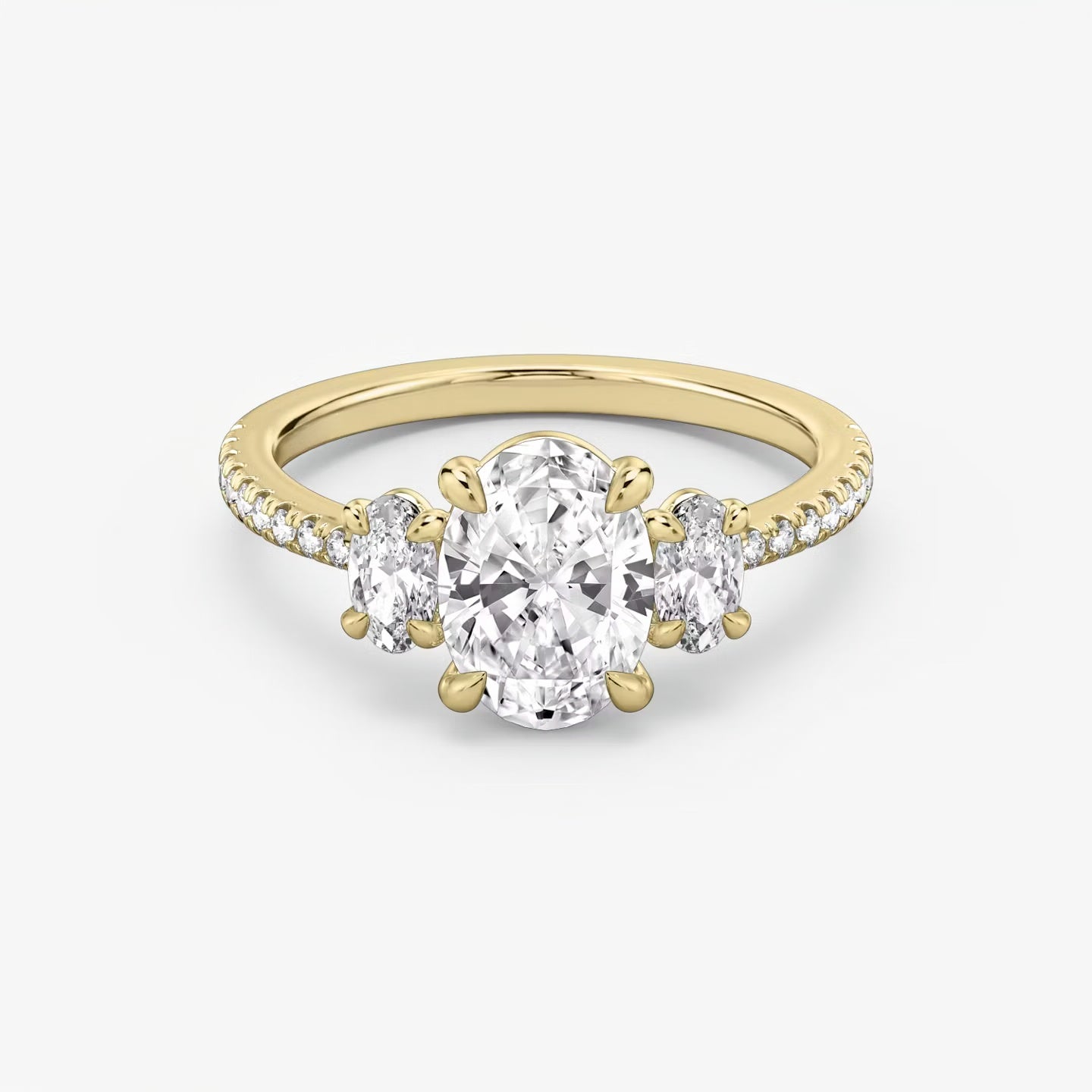 Three Stone Engagement Ring Pave in Oval